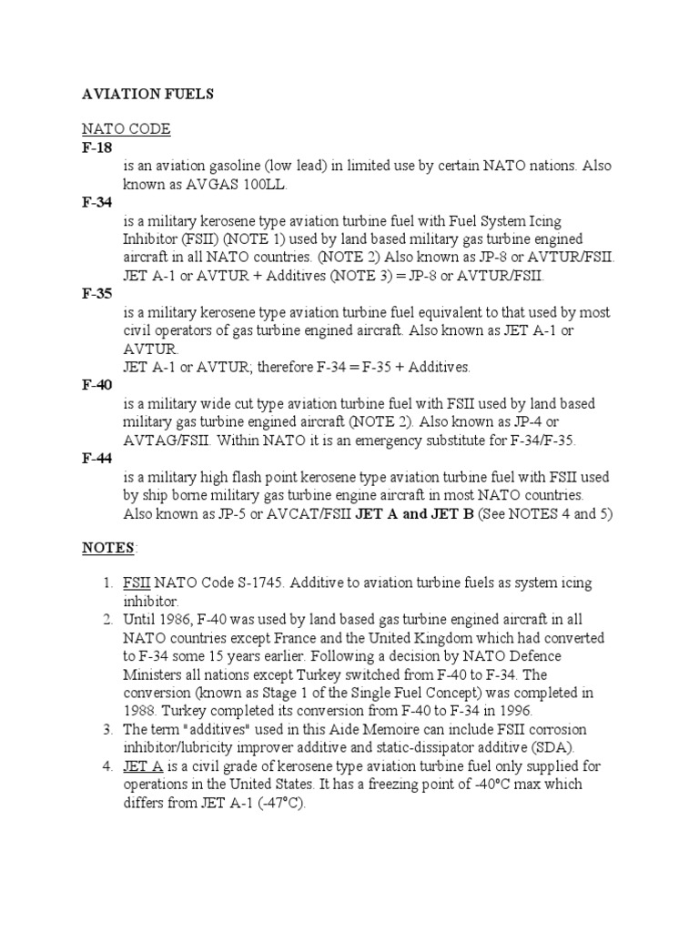Military Fuel Codes and Spec PDF Jet Fuel Gasoline