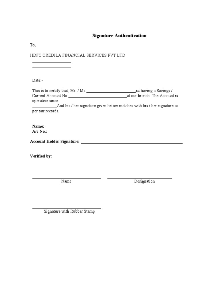 HDFC Signature Authentication Form | PDF | Law
