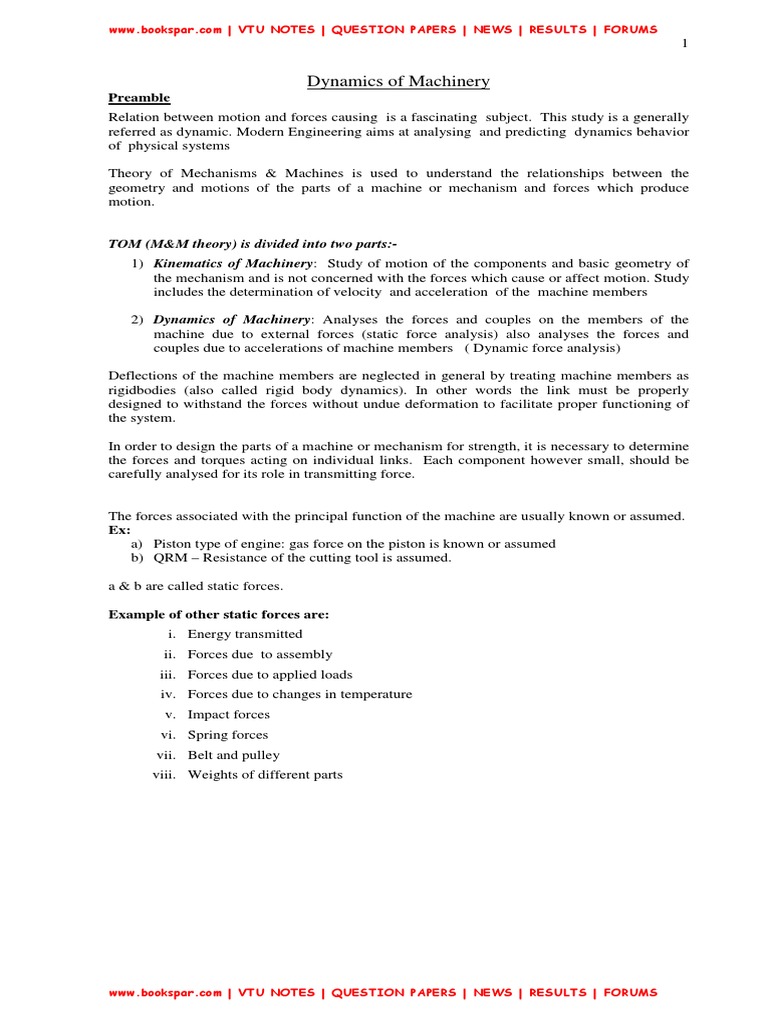 Unit 1 Dynamics of Machinery | PDF | Machines | Force