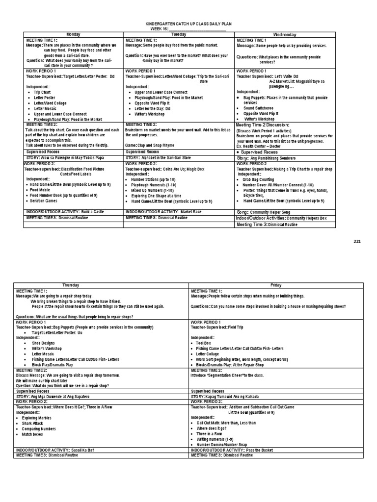 Kindergarten Weekly Plan: Week 16 | PDF | Letter Case | Playing Cards
