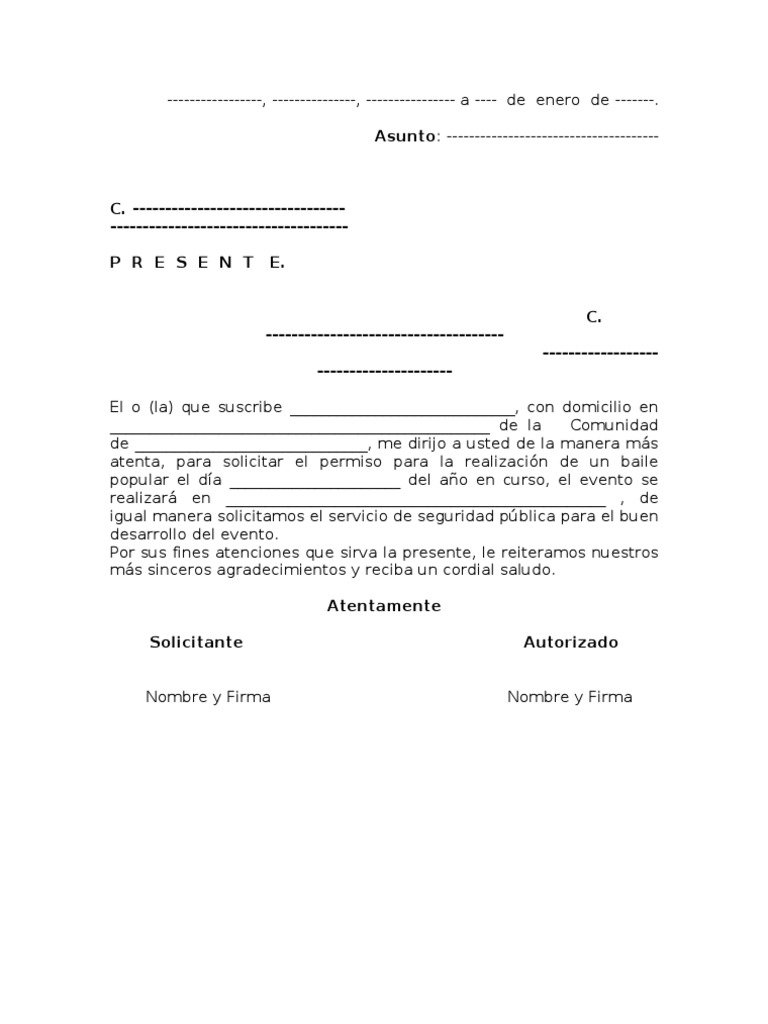 Solicitud De Piso Para Baile Popular