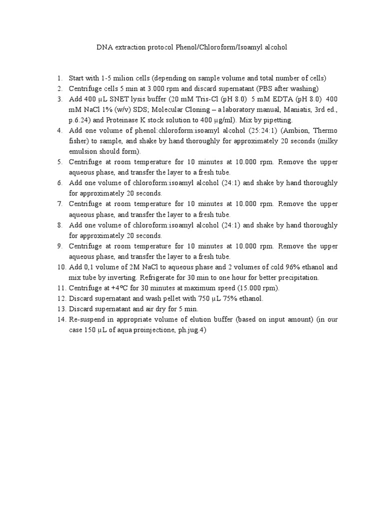 DNA Extraction Protocol Phenol Chloroform Isoamyl Alcohol PDF