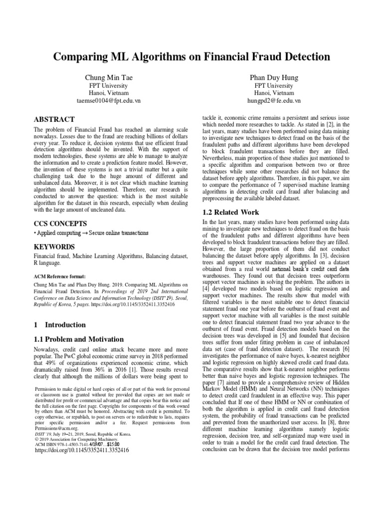 Comparing ML Algorithms On Financial Fraud Detection N | PDF | Machine ...