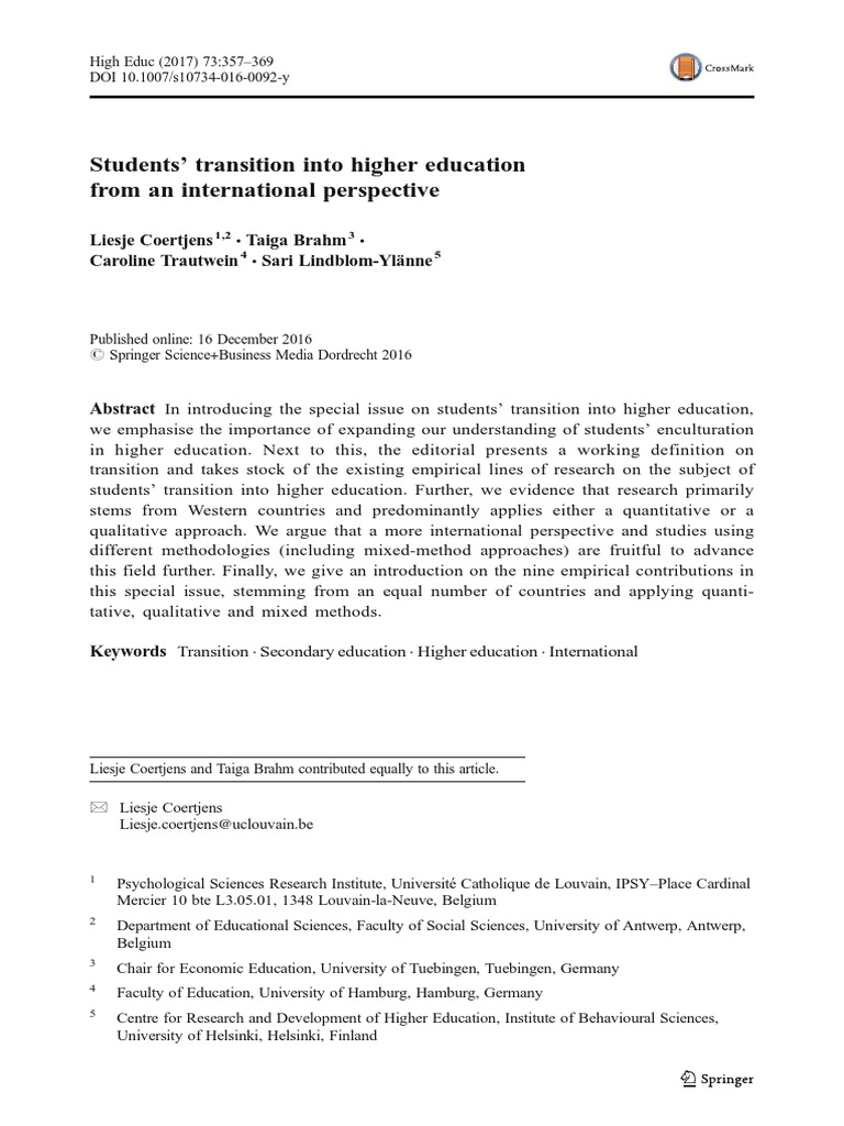 Students ' Transition Into Higher Education From An International