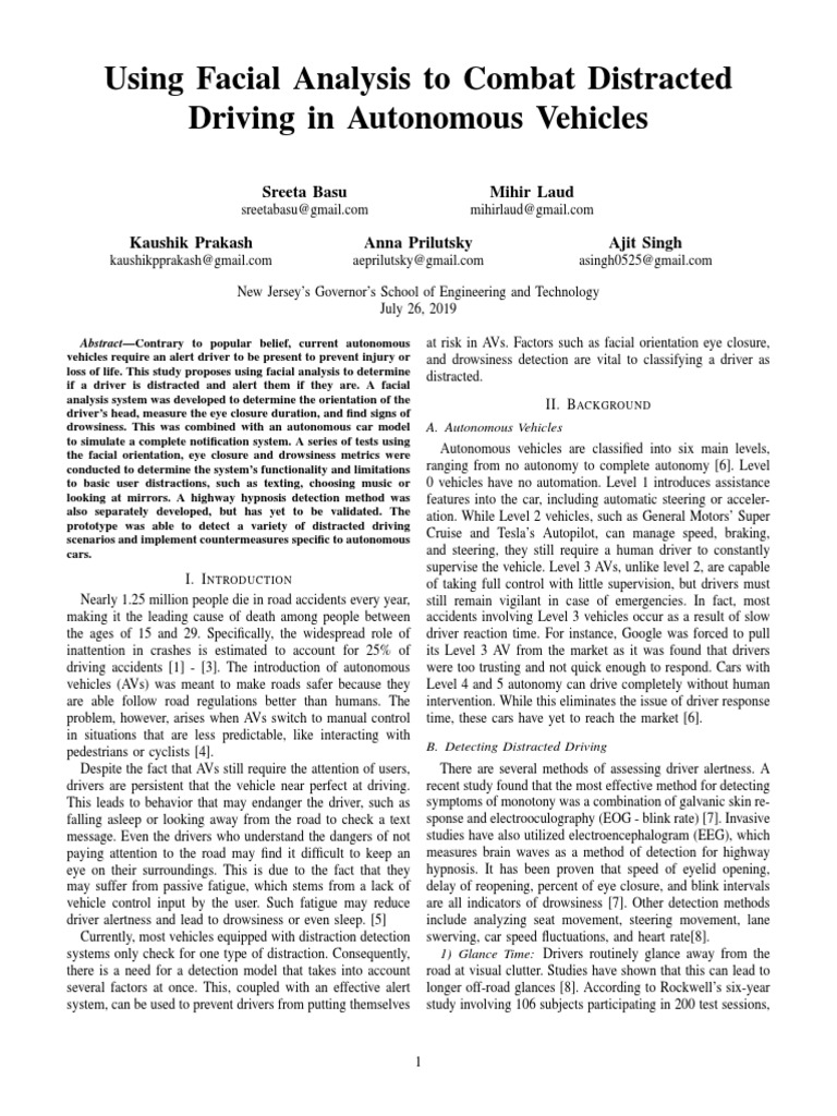 Using Facial Analysis To Combat Distracted Driving in Autonomous ...