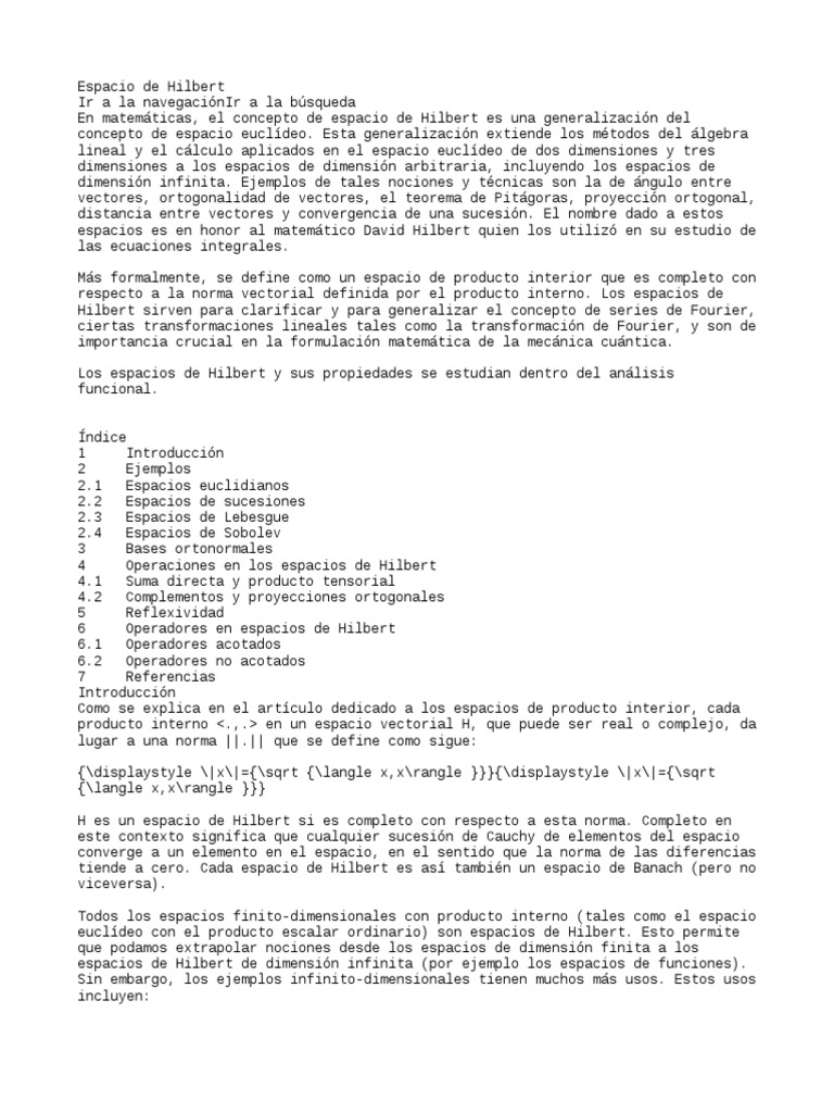 Espacio de Hilbert PDF Espacio de Hilbert Base (álgebra lineal)