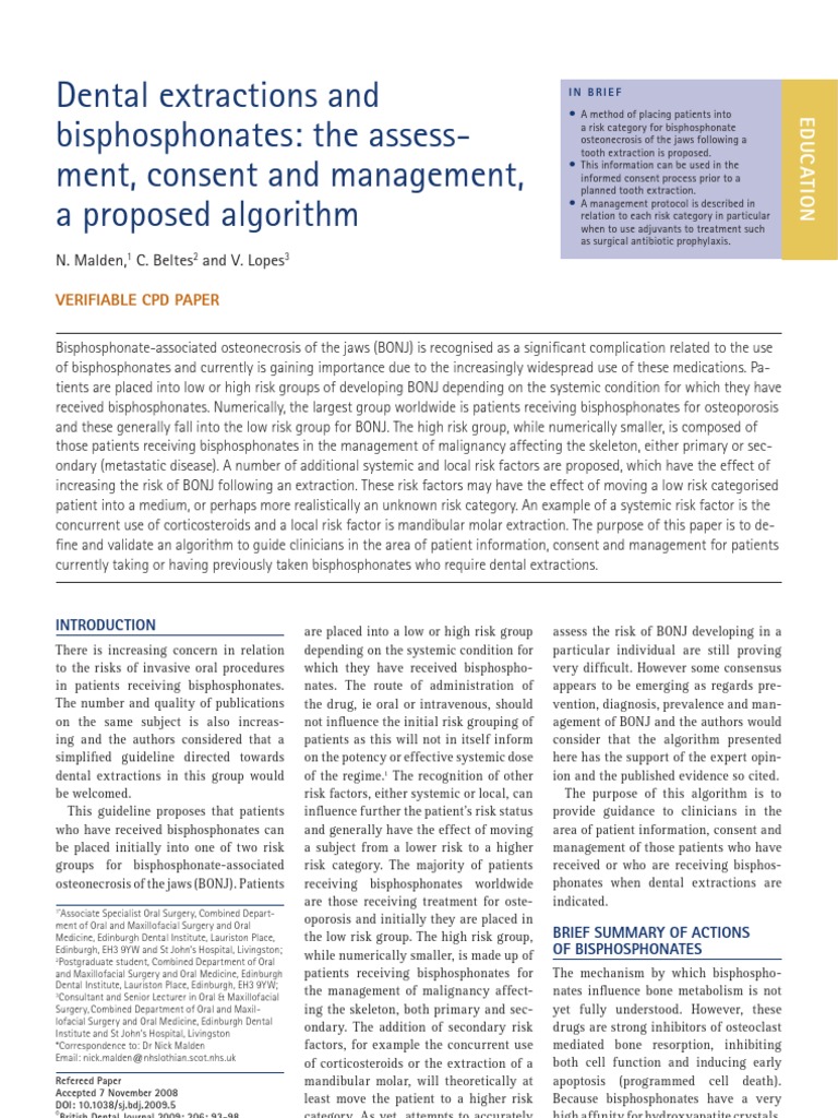 Dental Extractions and Bisphosphonates: The Assess-Ment, Consent and ...
