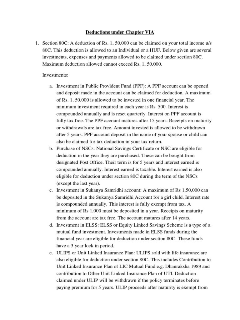 Tax Deductions Under Chapter VIA Explained | PDF | Tax Deduction ...