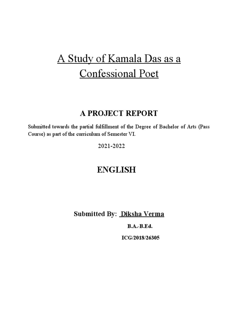 A Study of Kamala Das As A Confessional Poet PDF Poetry Science