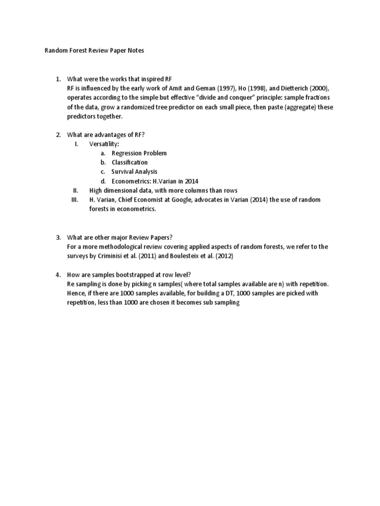 Random Forest Review Paper Notes | PDF | Teaching Methods & Materials ...