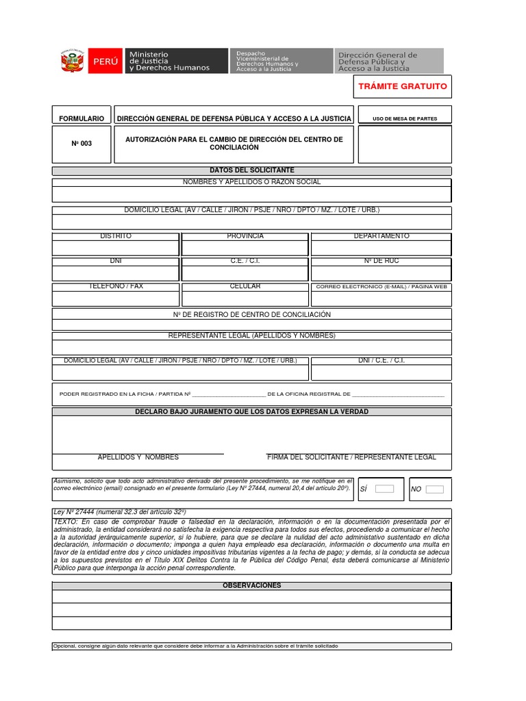 Formulario - 003 Dgdpaj Autorizacion Cambio Direccion CC | PDF ...