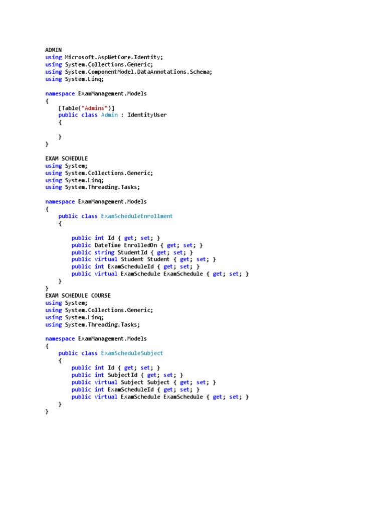 Exam Management System Models | PDF | Language Integrated Query ...