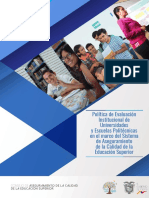 Política de Evaluación Institucional de Universidades y Escuelas Politécnicas en El Marco Del Sistema de Aseguramiento de La Calidad de La Educación Superior