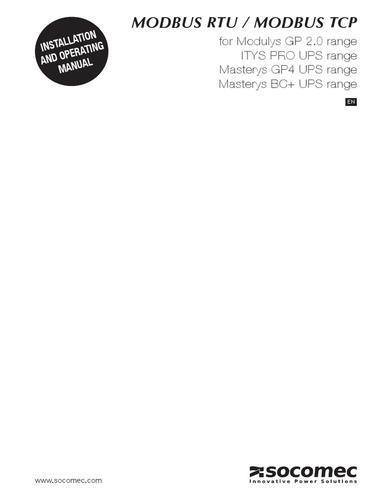 Modbus Rtu / Modbus TCP: Installa Tion and Opera Ting Manual | PDF ...