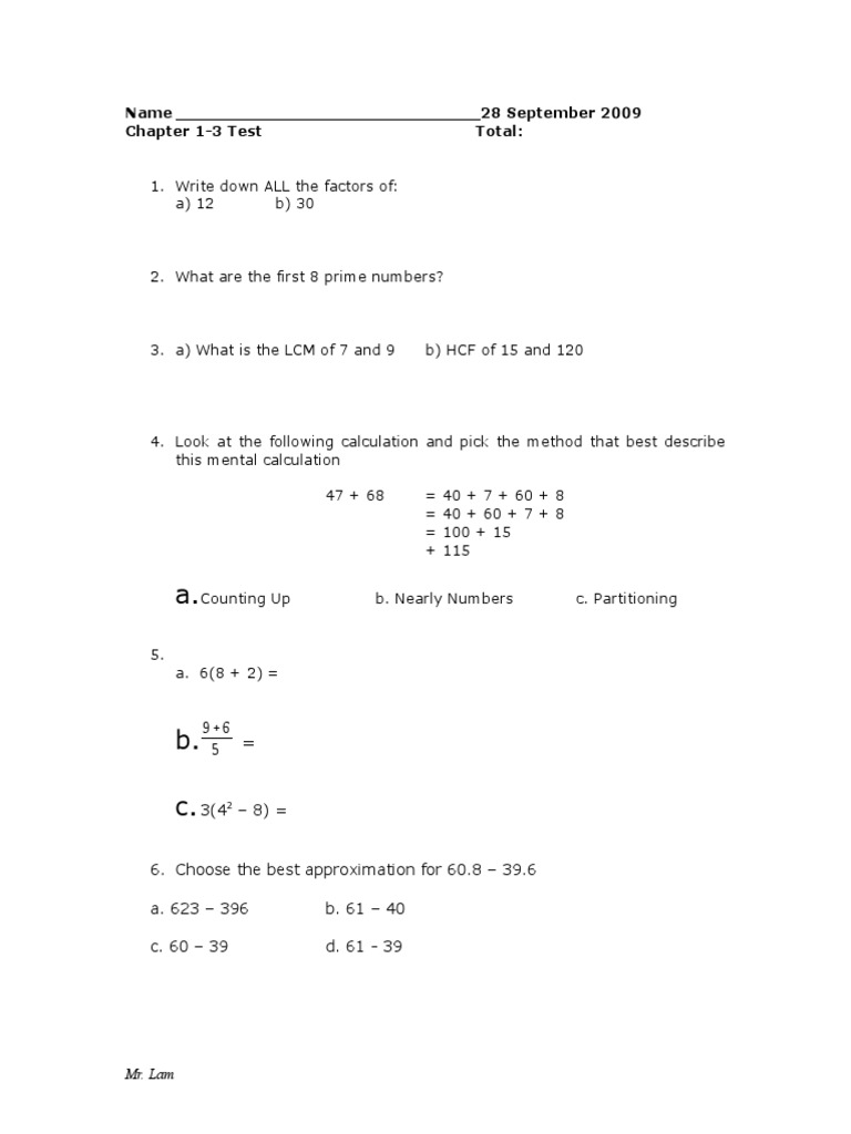 Math Test: Factors, Primes, LCM, HCF | PDF