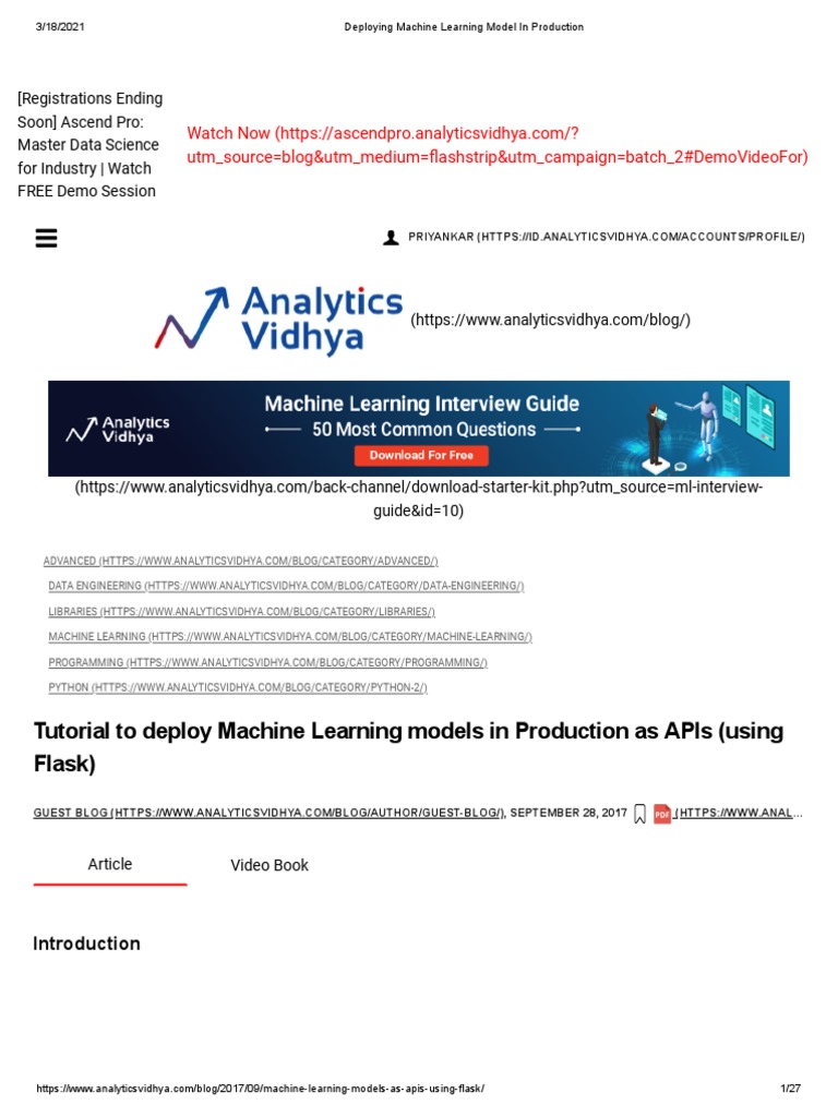 Deploying ML Production (Flask - API) | PDF | Machine Learning | Web ...