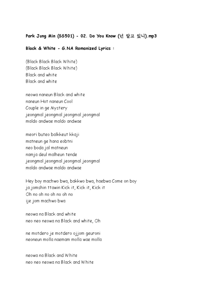 G.NA's Black & White Song Lyrics and Translation PDF Pop Music