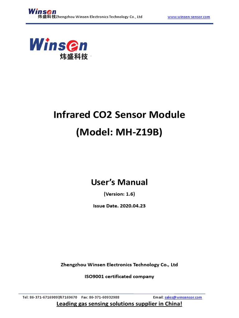 Infrared CO2 Sensor Module (Model: MH-Z19B) : User's Manual | PDF ...