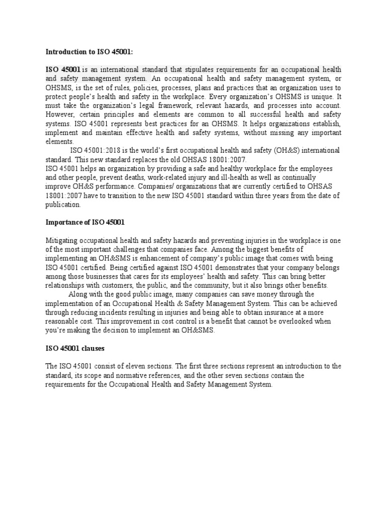Introduction to ISO 45001 Standard | PDF | Occupational Safety And ...