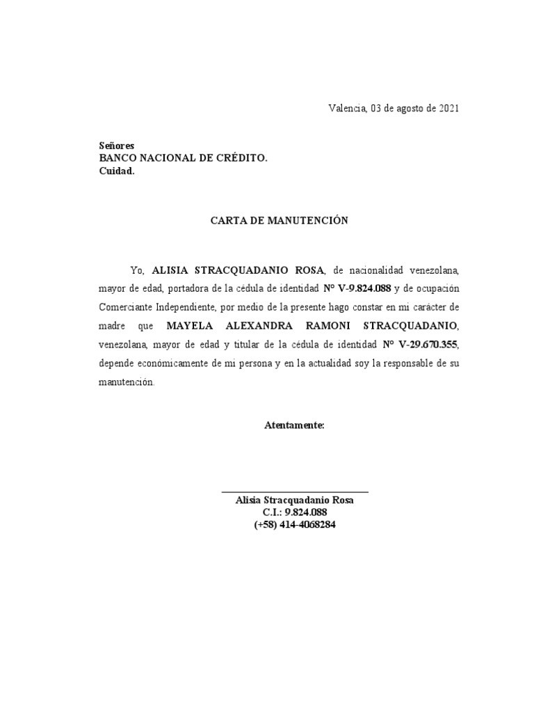 Carta de Manutención PDF