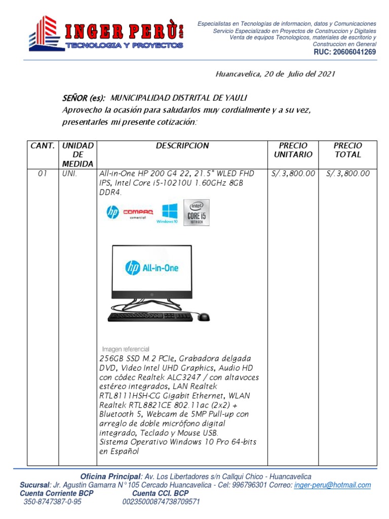 Cotizacion Yauli PC | PDF | Informática | Hardware de la computadora