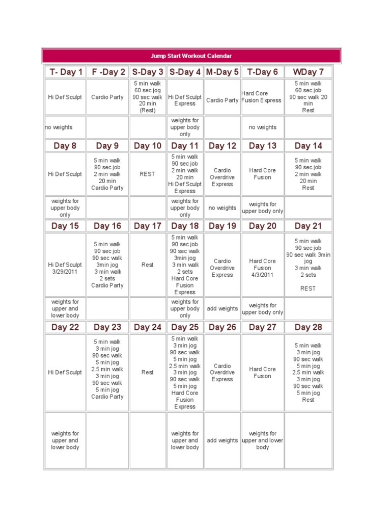 Workout Calendar | PDF | Physical Fitness | Physical Exercise