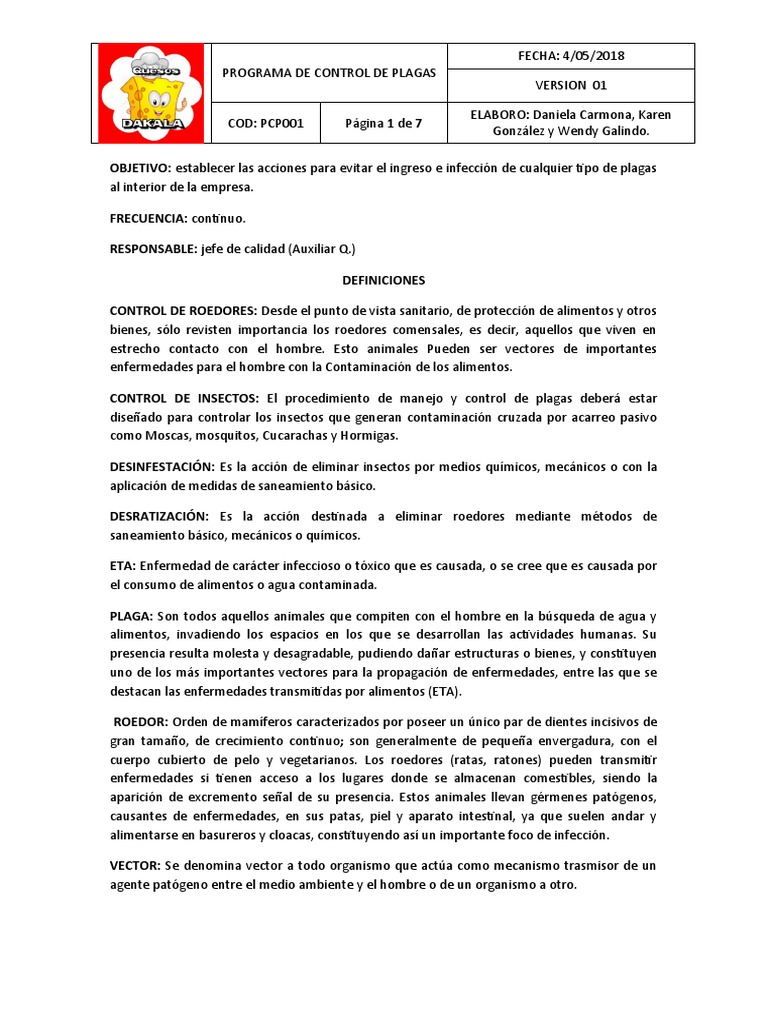 Programa Control de Plagas | PDF | Plaga (organismo) | Insectos