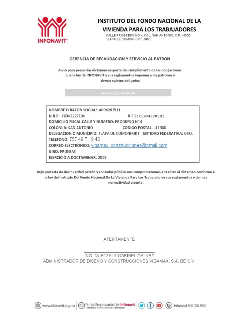 Aviso para presentar dictamen sobre el cumplimiento de obligaciones ...