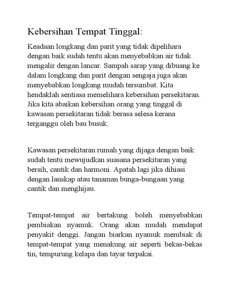 Kebersihan Tempat Tinggal Kebersihan Tempat Tinggal