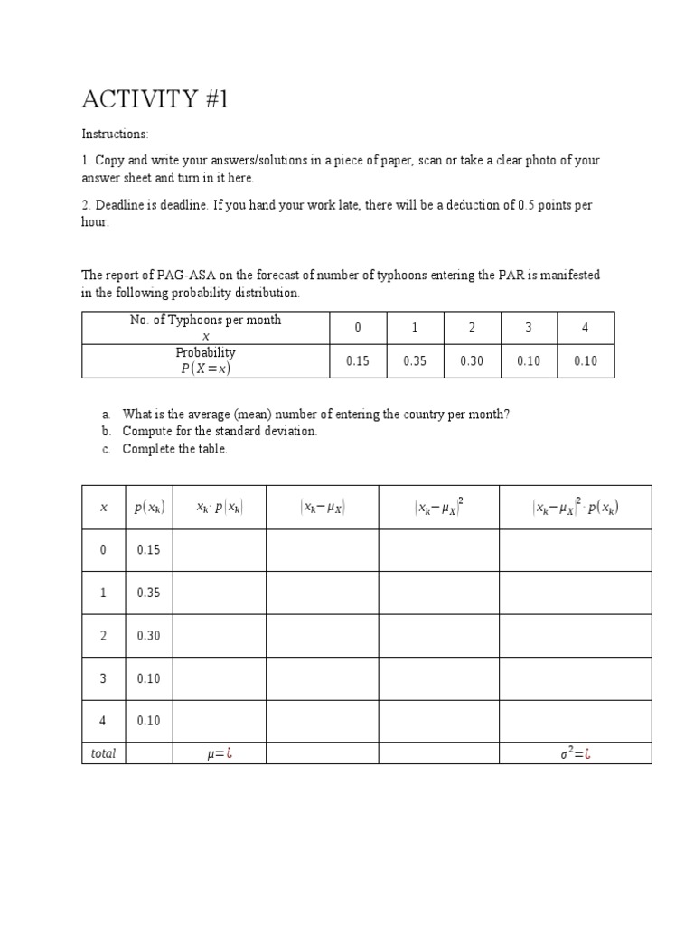 Statistics and Probability Activity 1 Midterms | PDF | Teaching Methods ...