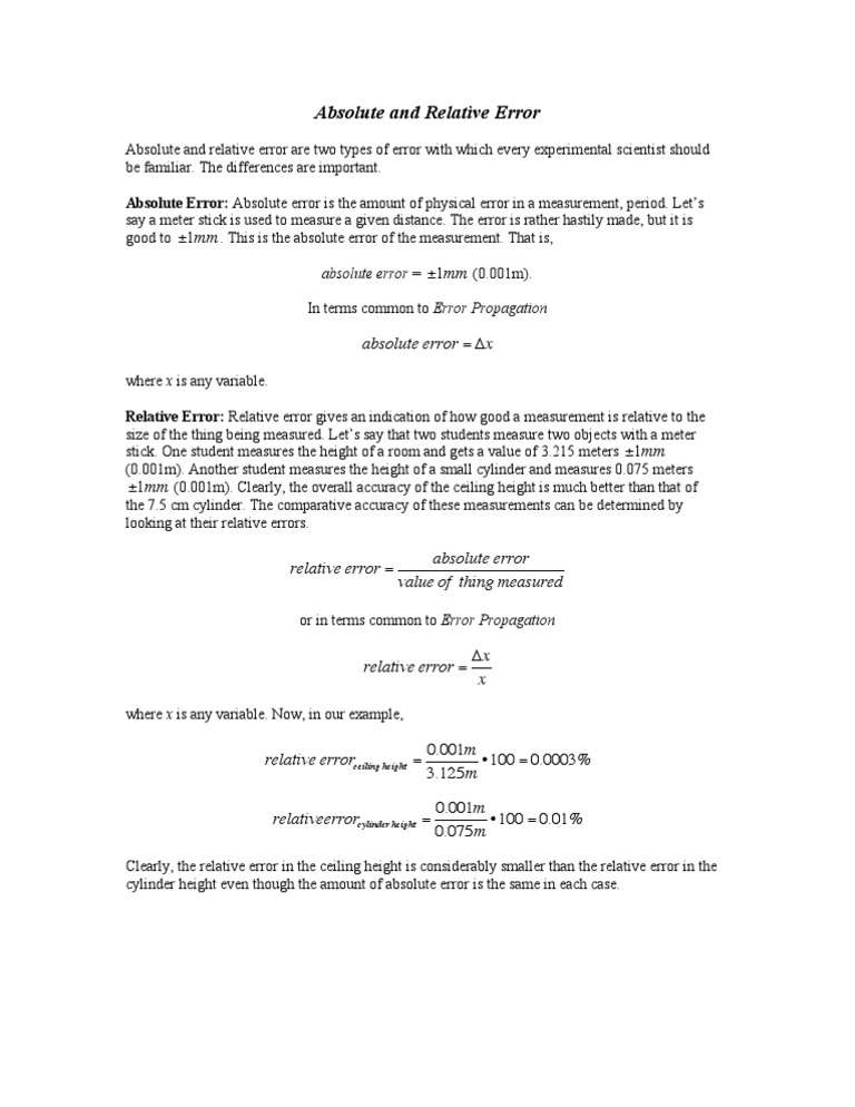 Absolute Vs Relative Error Pdf Metre Measurement