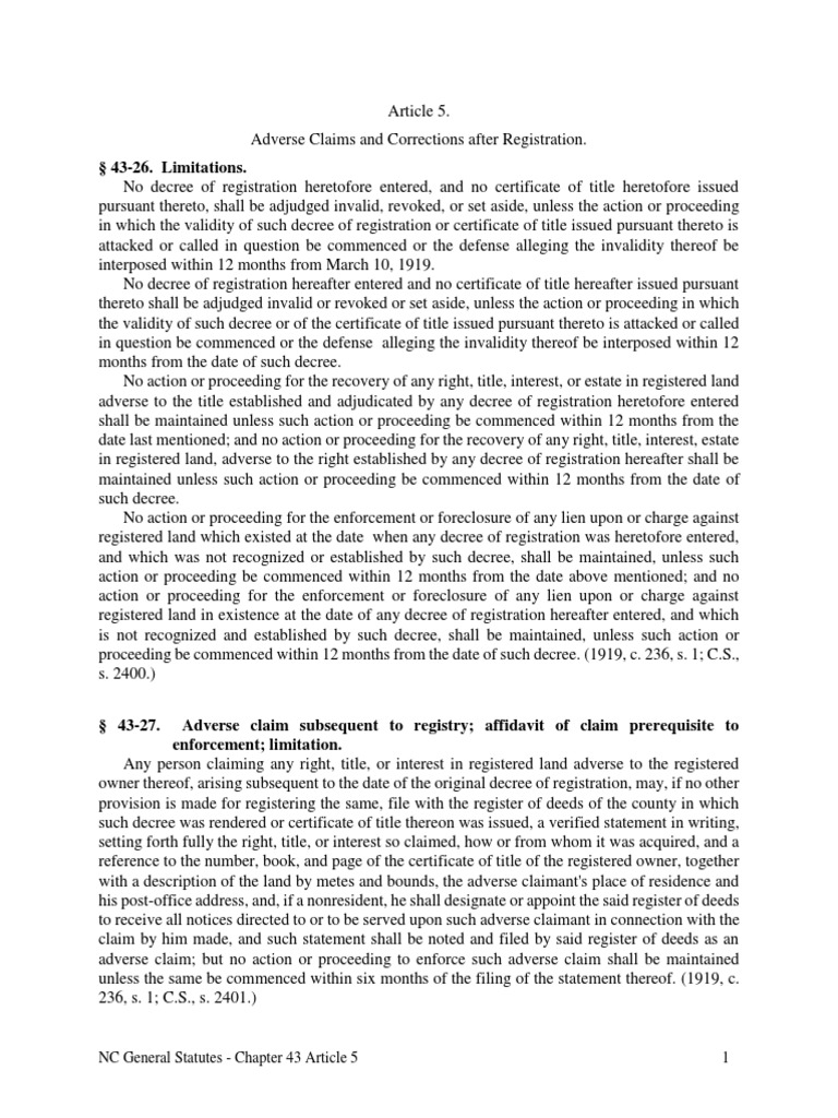 4326. Limitations. NC General Statutes Chapter 43 Article 5 1 PDF