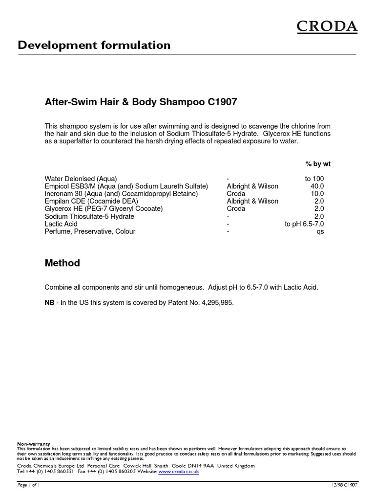 After-Swim Hair & Body Shampoo | PDF | Shampoo | Chemical Substances