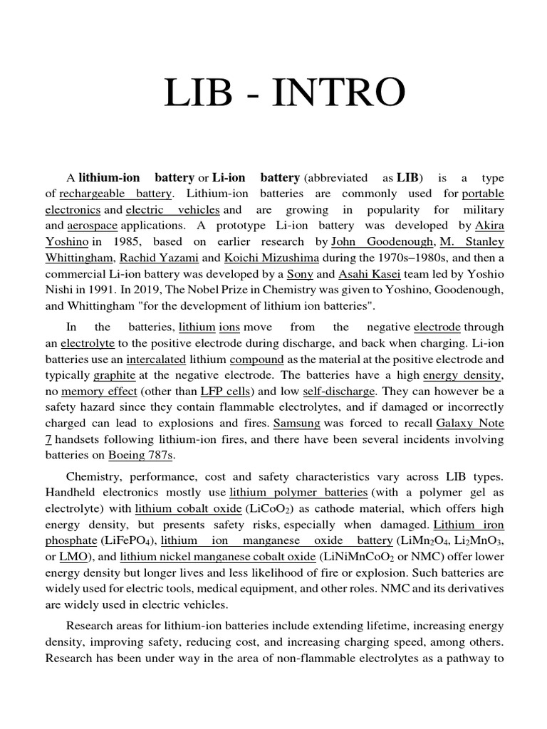 Lib-Introduction - Wikipedia | PDF | Lithium Ion Battery | Rechargeable ...