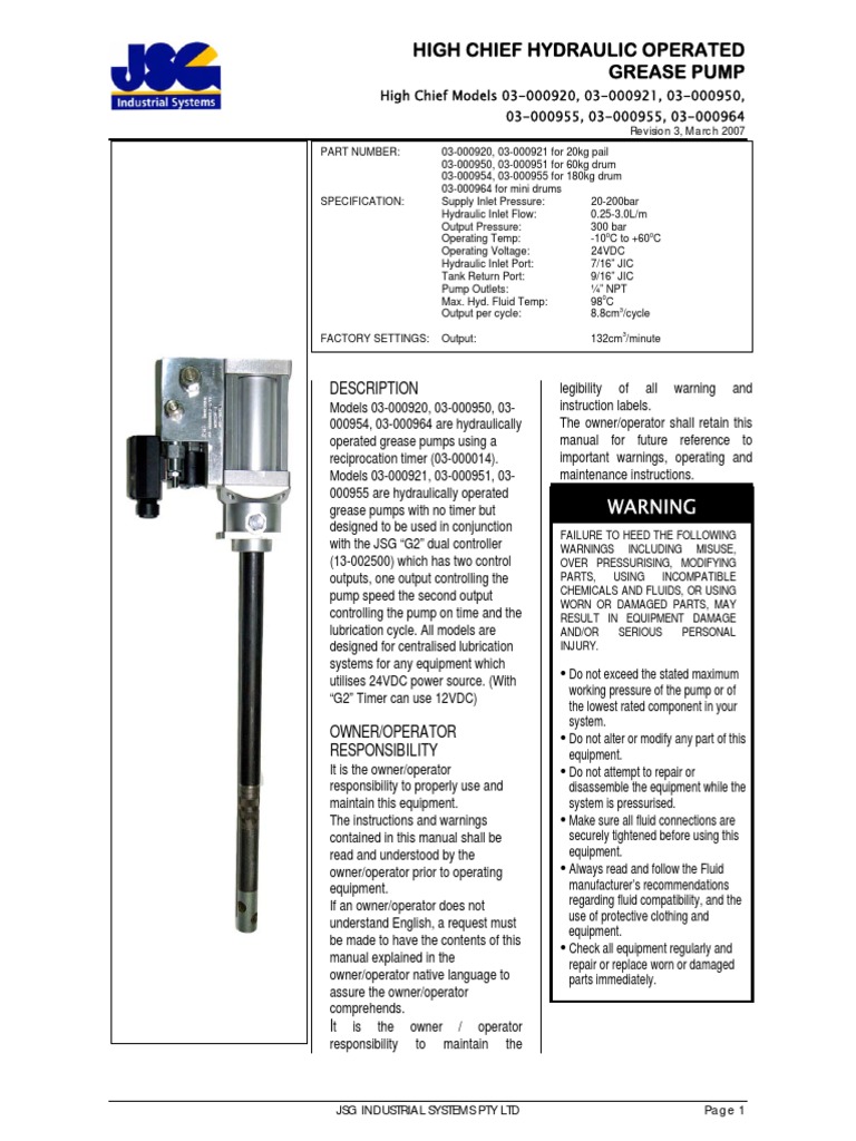 HIGH CHIEF MANUAL Rev3 | PDF | Pump | Valve