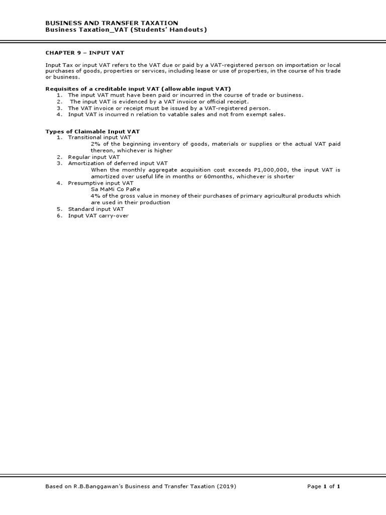 Understanding Input VAT in Business Taxation | PDF