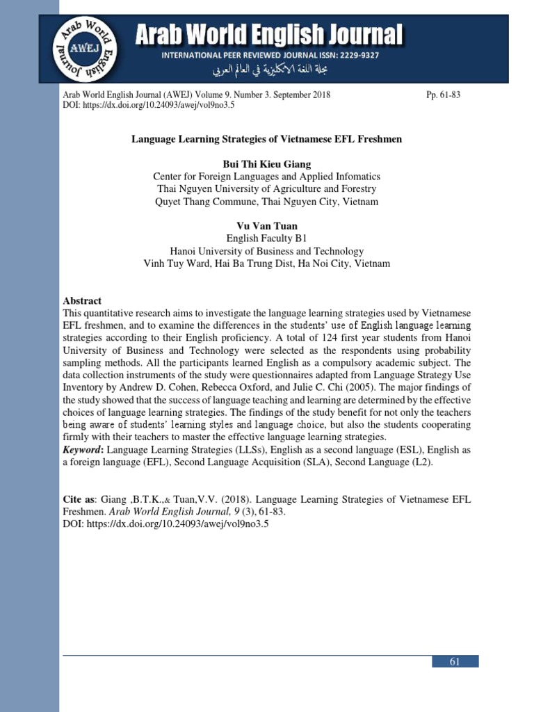 Language Learning Strategies of Vietnamese EFL Fre | PDF | Second ...