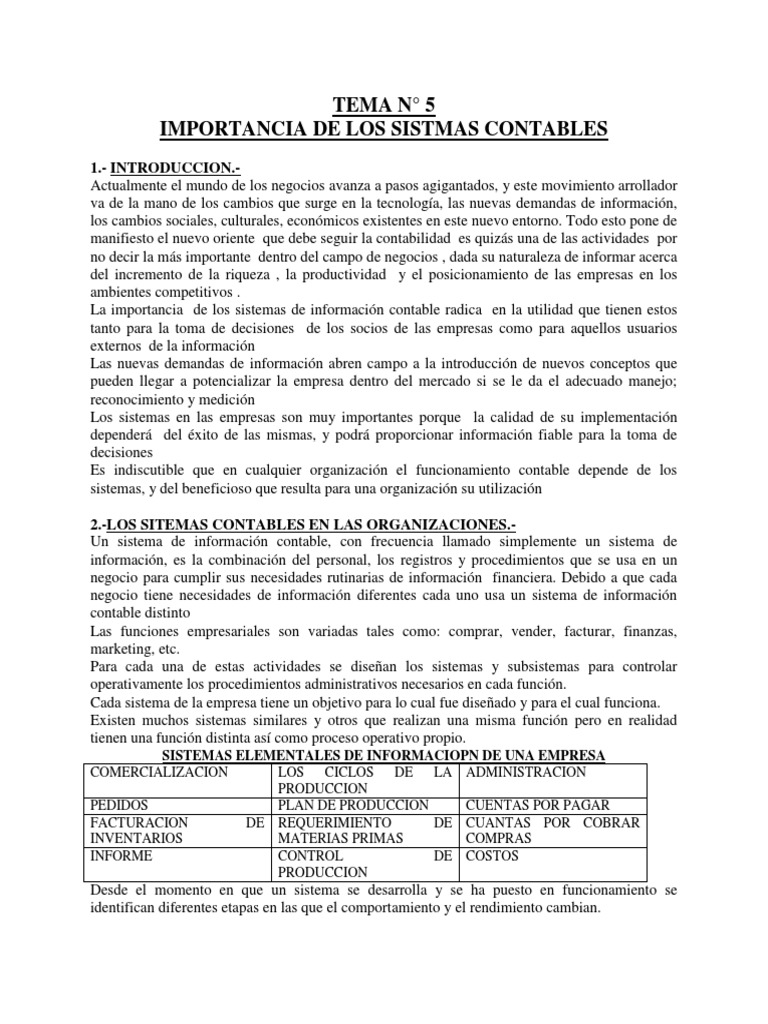 Importancia de los Sistemas Contables | PDF | Contabilidad | Sistema de ...