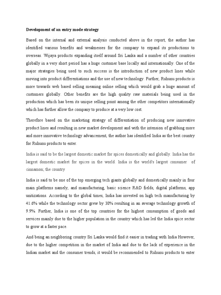 Development of An Entry Mode Strategy | PDF | Employment | Market ...
