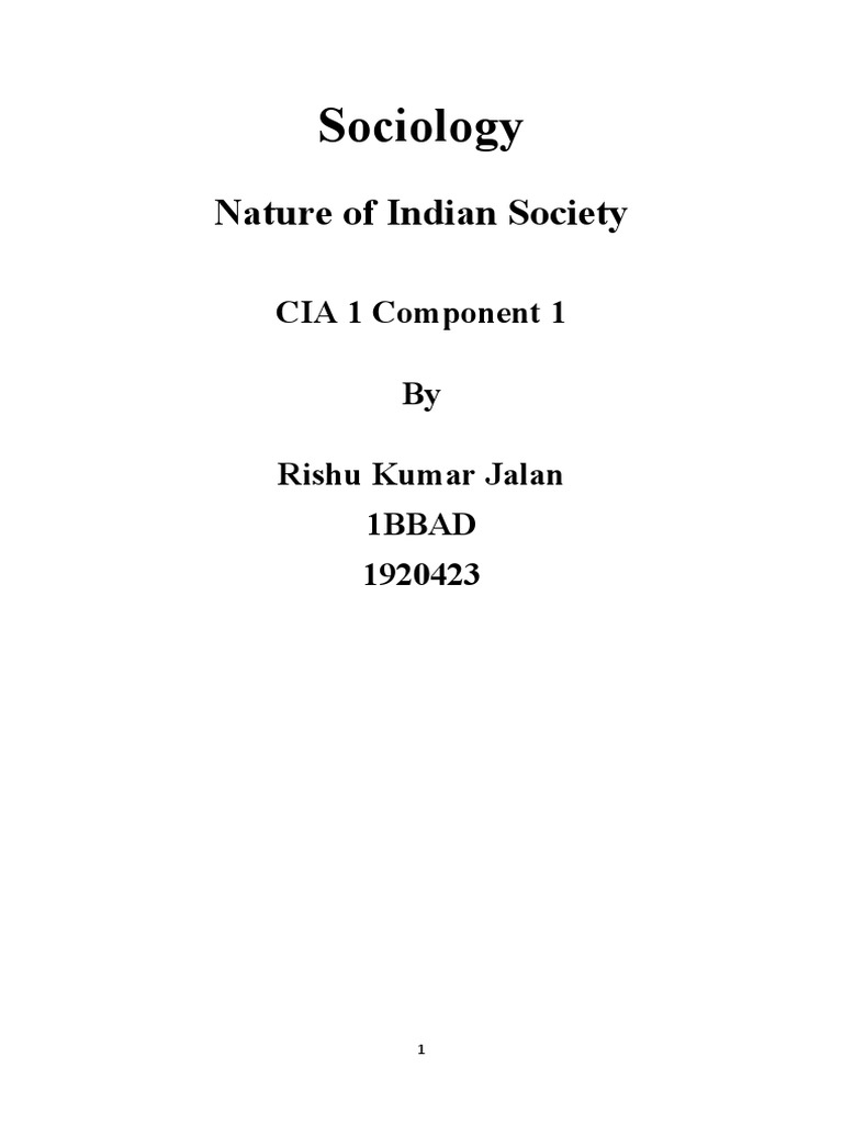 Sociology: Nature of Indian Society | PDF | Caste | Family