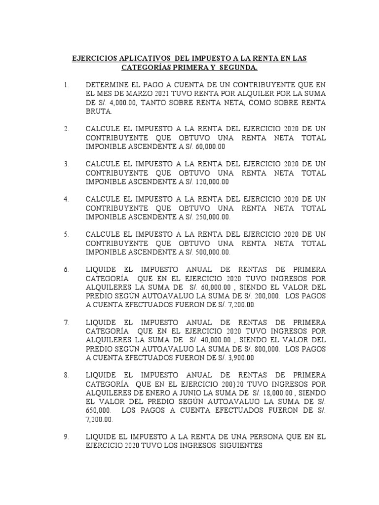 Ejercicios de Impuesto a la Renta 2020 | PDF | Impuesto sobre la renta ...