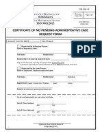 Certificate of No Pending Administrative Case Request Form: Revision Code: 00 Page 1 of 2