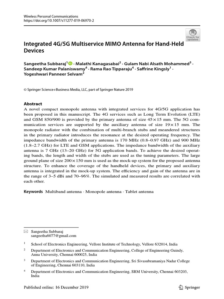 Integrated 4G 5G Multiservice MIMO Antenna For Hand Held | PDF ...
