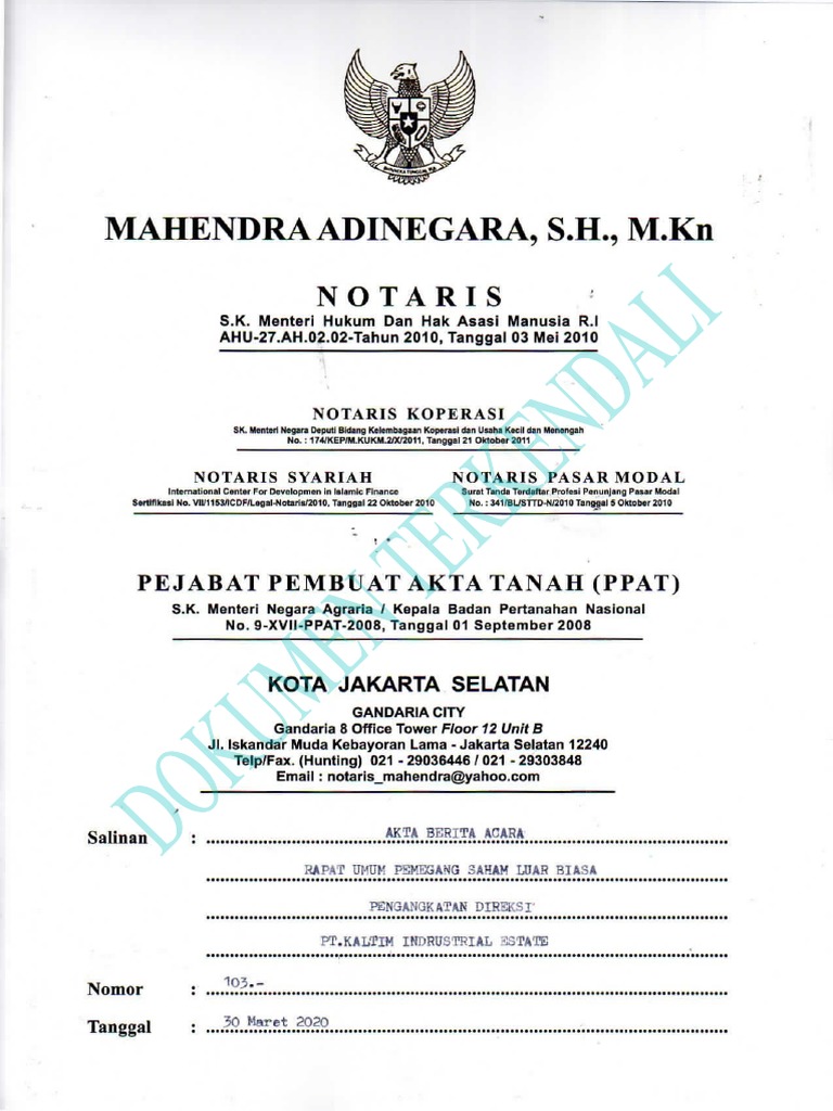Akta BA RUPS LB Pengangkatan Direksi PT. KIE | PDF