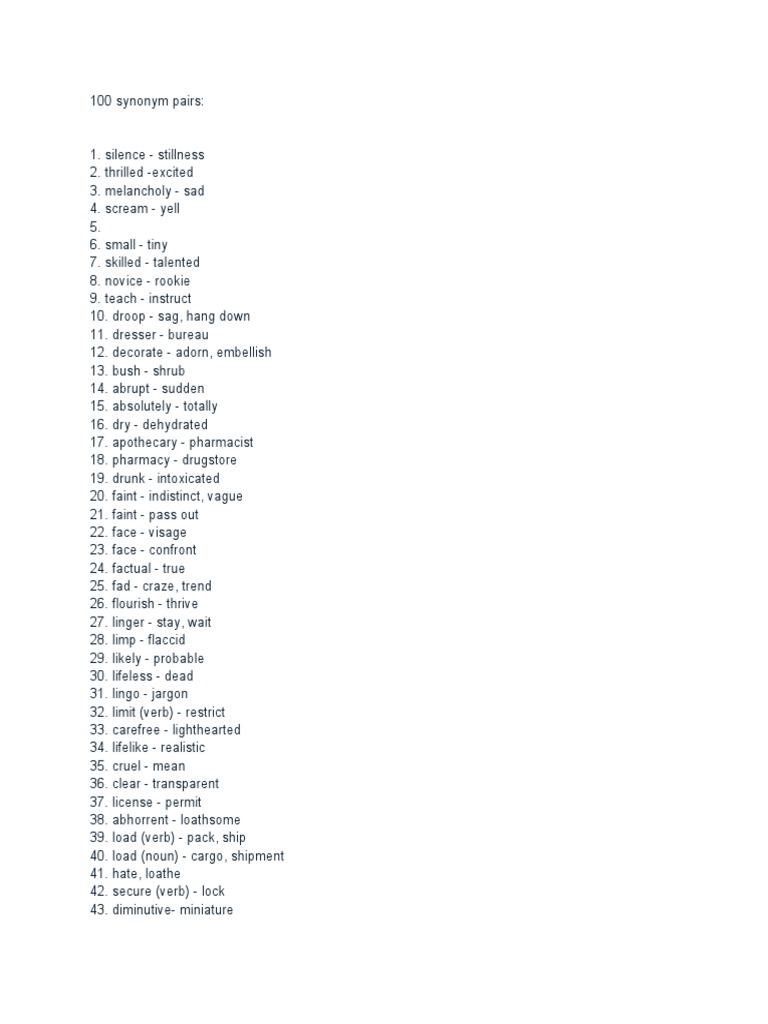 100 Synonym Pairs | PDF