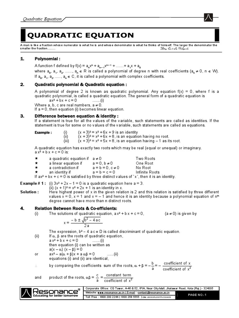Sheet 17 Quadratic Equation B Pdf Quadratic Equation Equations