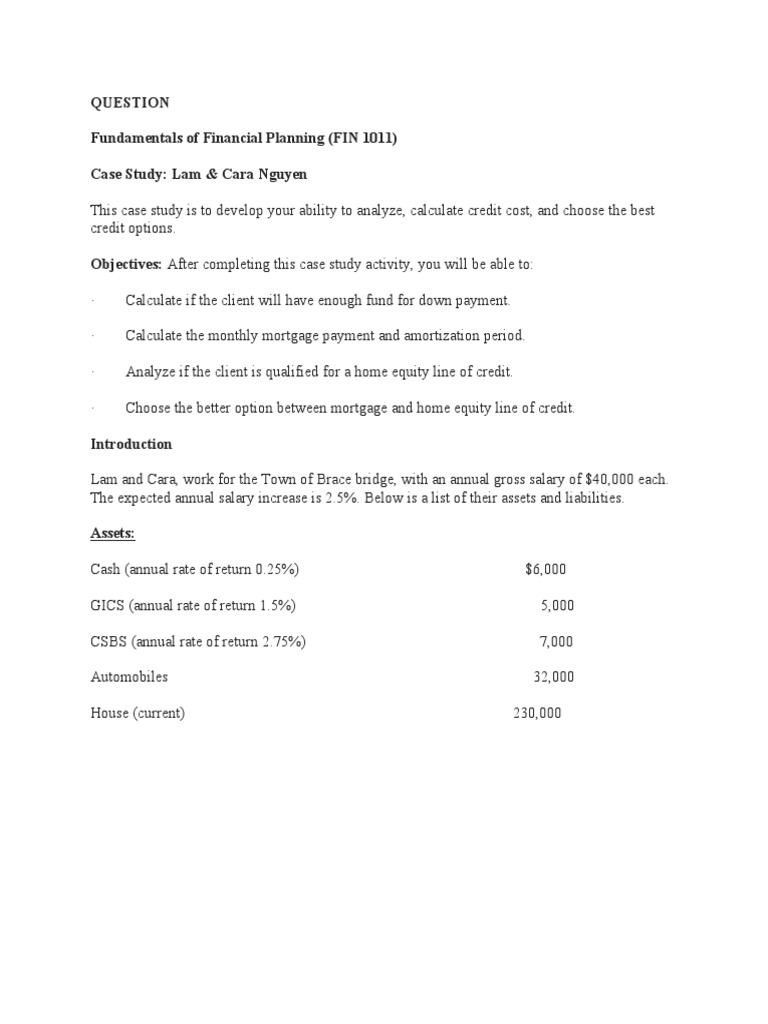 Financial Planning Case Study | PDF | Mortgage Loan | Loan To Value Ratio