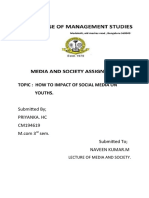 Topic: How To Impact of Social Media On Youths.: Submitted by Priyanka. HC CM194619 Sem. Submitted To Naveen Kumar.M