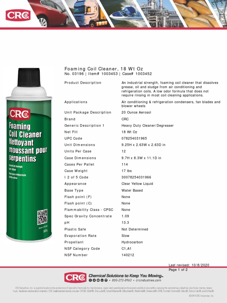 Foaming Coil Cleaner, 18 WT Oz: No. 03196 - Item# 1003453 - Case ...