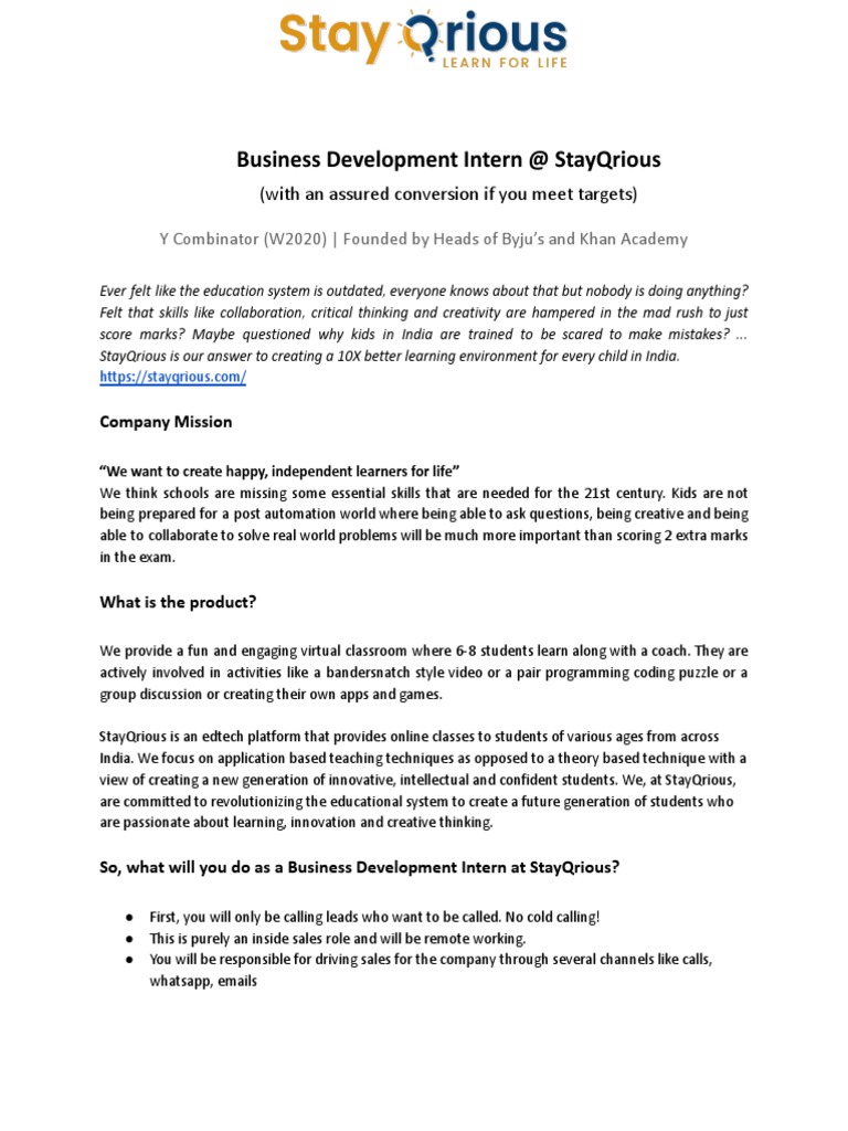 JD - BD Intern With Assured Conversion | PDF | Educational Technology ...